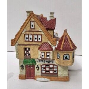 Village Square Cafe Shoppe Hand-Painted Porcelain Lighted House 7"x6.5"